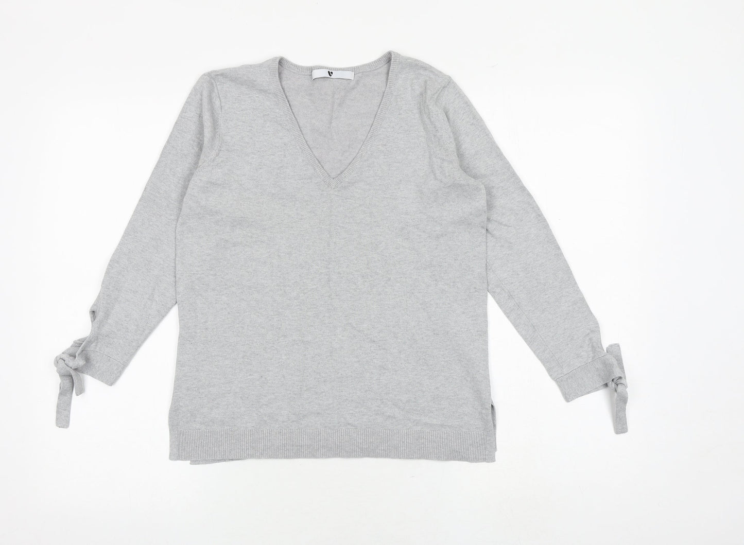 Very Womens Grey V-Neck Cotton Pullover Jumper Size 10