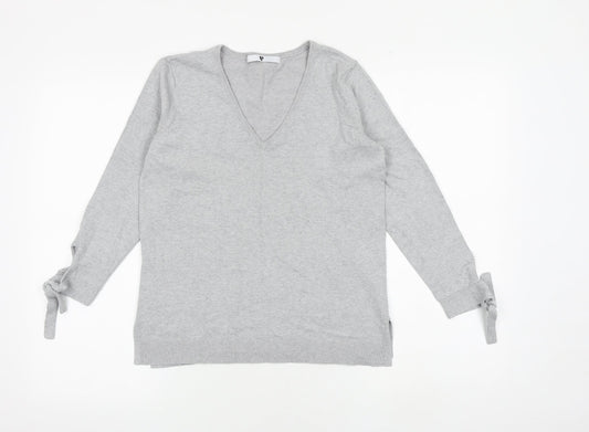 Very Womens Grey V-Neck Cotton Pullover Jumper Size 10