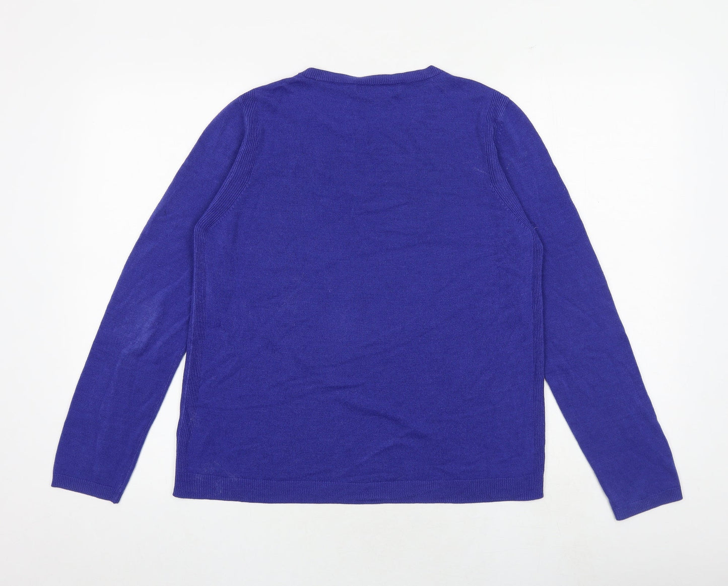 Marks and Spencer Womens Blue Round Neck Acrylic Pullover Jumper Size 14