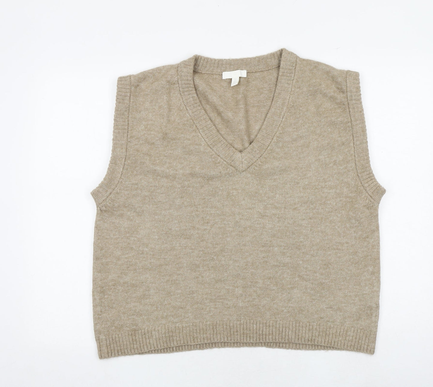 H&M Womens Brown V-Neck Polyester Vest Jumper Size S