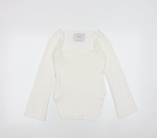 Reve Womens White Polyester Basic Blouse Size M Sweetheart - Ribbed