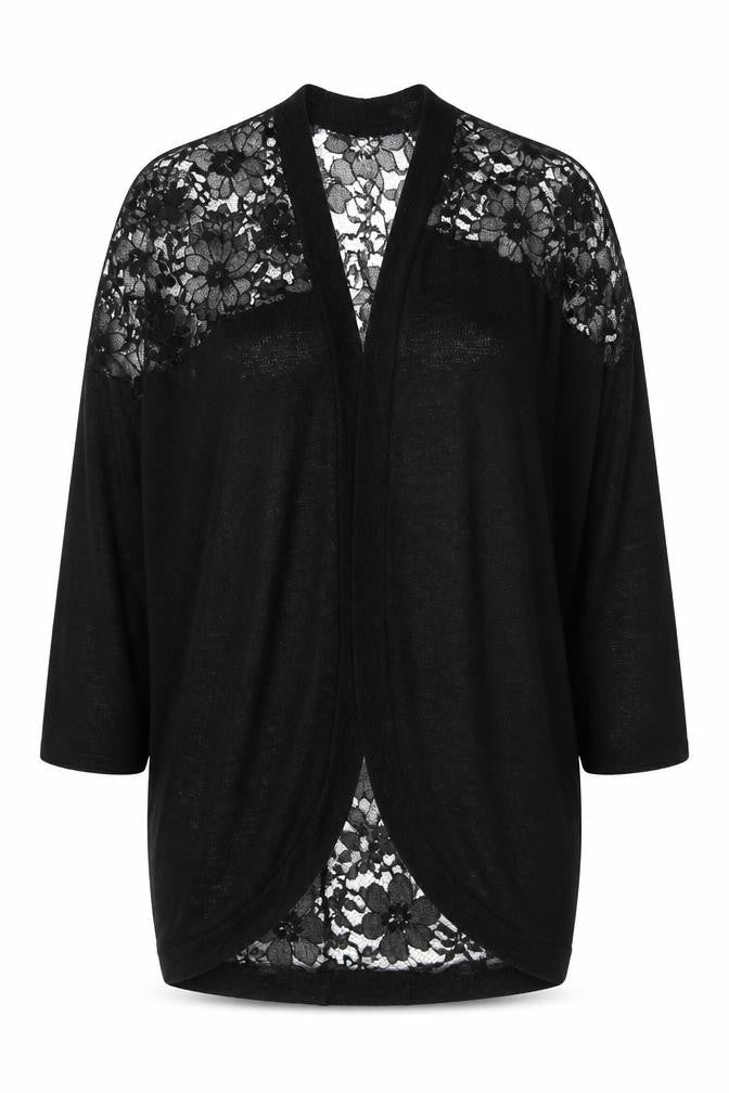 Paris and Needles Womens Black V-Neck Polyester Cardigan Jumper Size XS - Lace Overlay