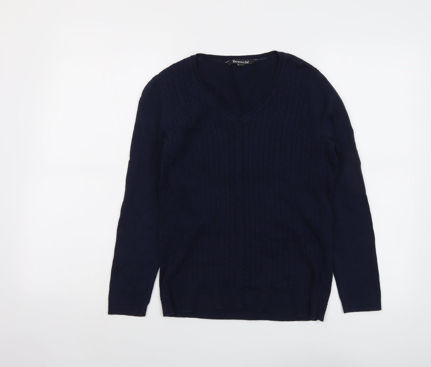 Bonmarché Womens Blue V-Neck Cotton Pullover Jumper Size 8