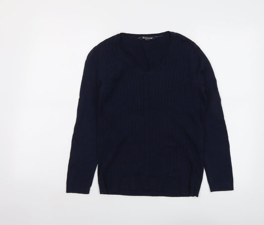 Bonmarché Womens Blue V-Neck Cotton Pullover Jumper Size 8