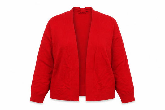 Front view of Roman women’s red v-neck viscose cardigan jumper, size UK 14