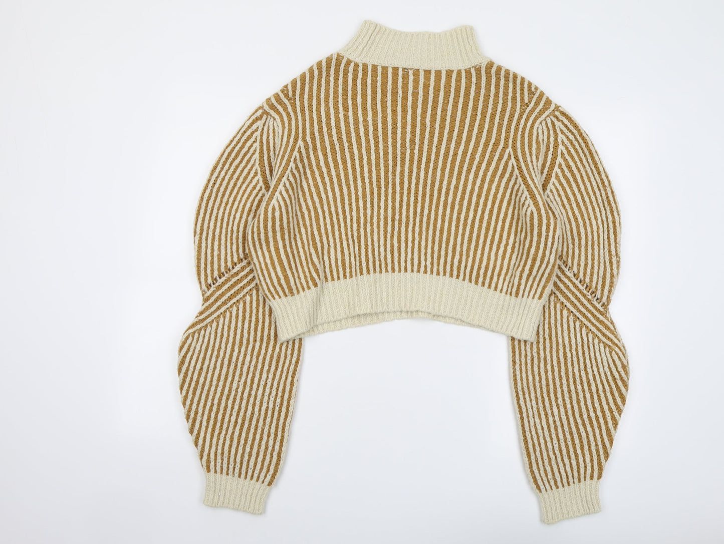 NA-KD Womens Beige High Neck Striped Acrylic Pullover Jumper Size XS