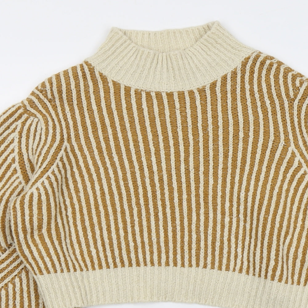 NA-KD Womens Beige High Neck Striped Acrylic Pullover Jumper Size XS