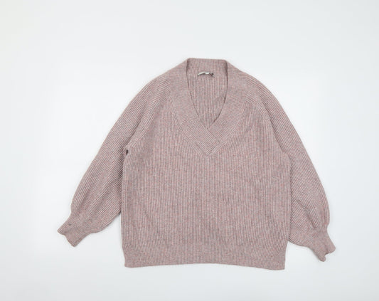 NEXT Womens Pink V-Neck Viscose Pullover Jumper Size L