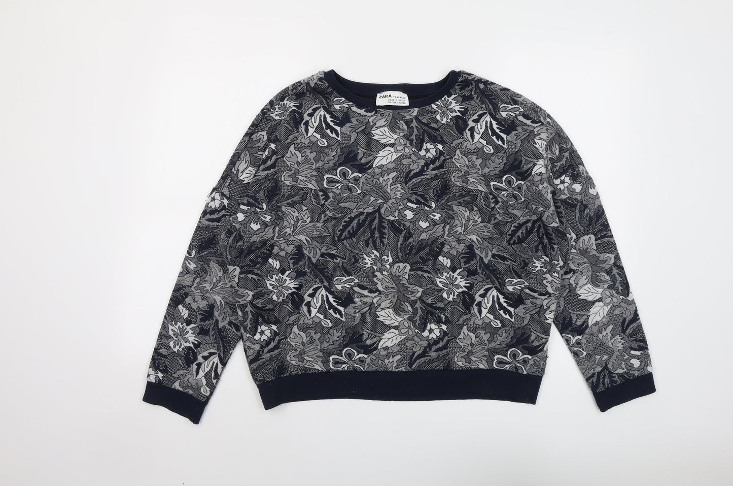 Zara Womens Blue Round Neck Floral Polyester Pullover Jumper Size M