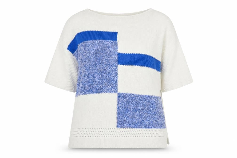 Marble Womens Ivory Round Neck Geometric Cotton Pullover Jumper Size S