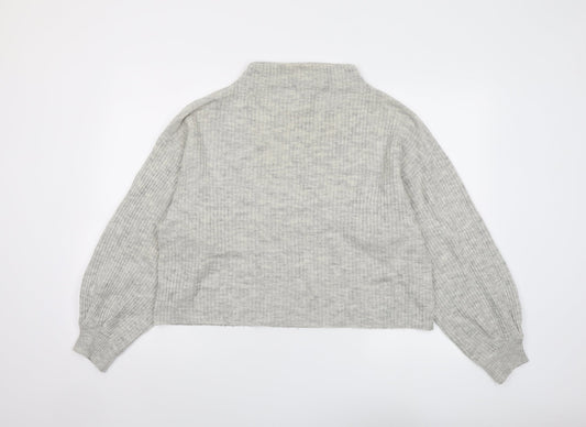 New Look Womens Grey Mock Neck Acrylic Pullover Jumper Size M
