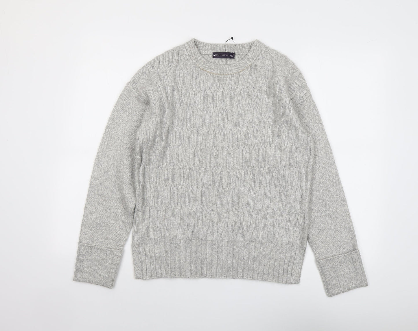 Marks and Spencer Womens Grey Round Neck Polyester Pullover Jumper Size S