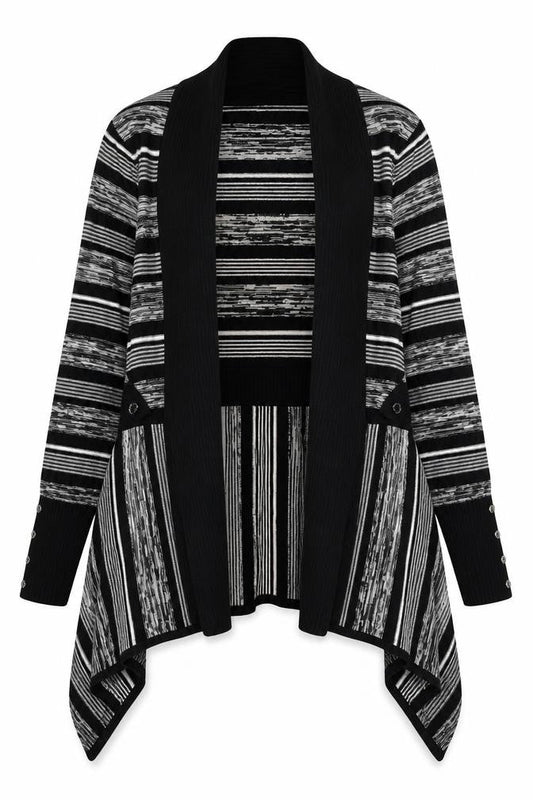 Star Womens Black V-Neck Striped Viscose Cardigan Jumper Size 14