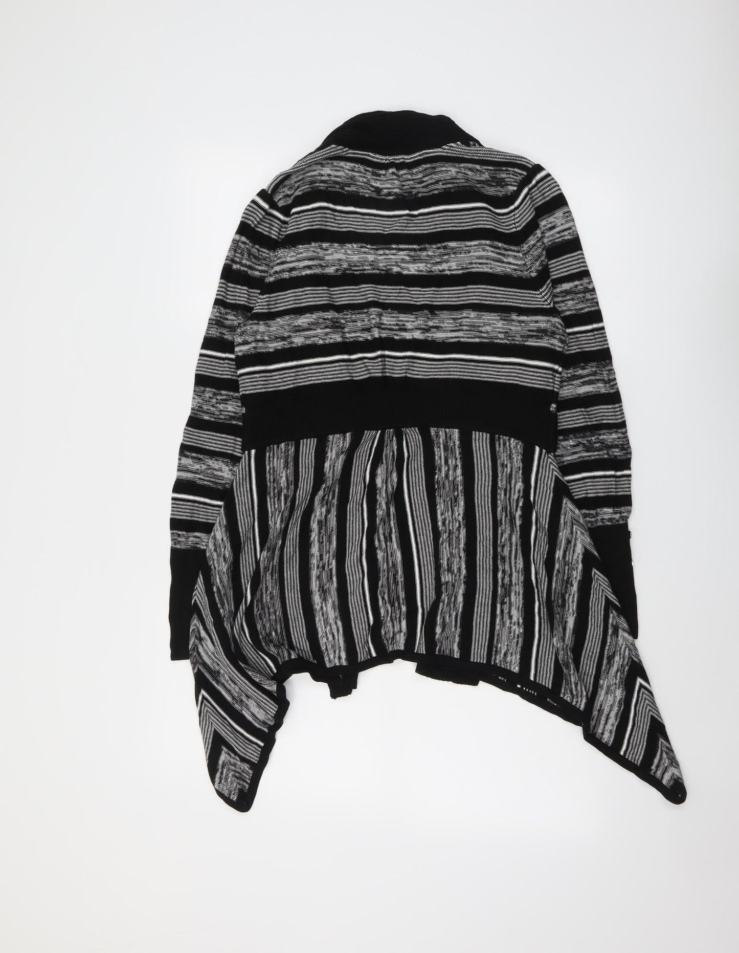 Star Womens Black V-Neck Striped Viscose Cardigan Jumper Size 14