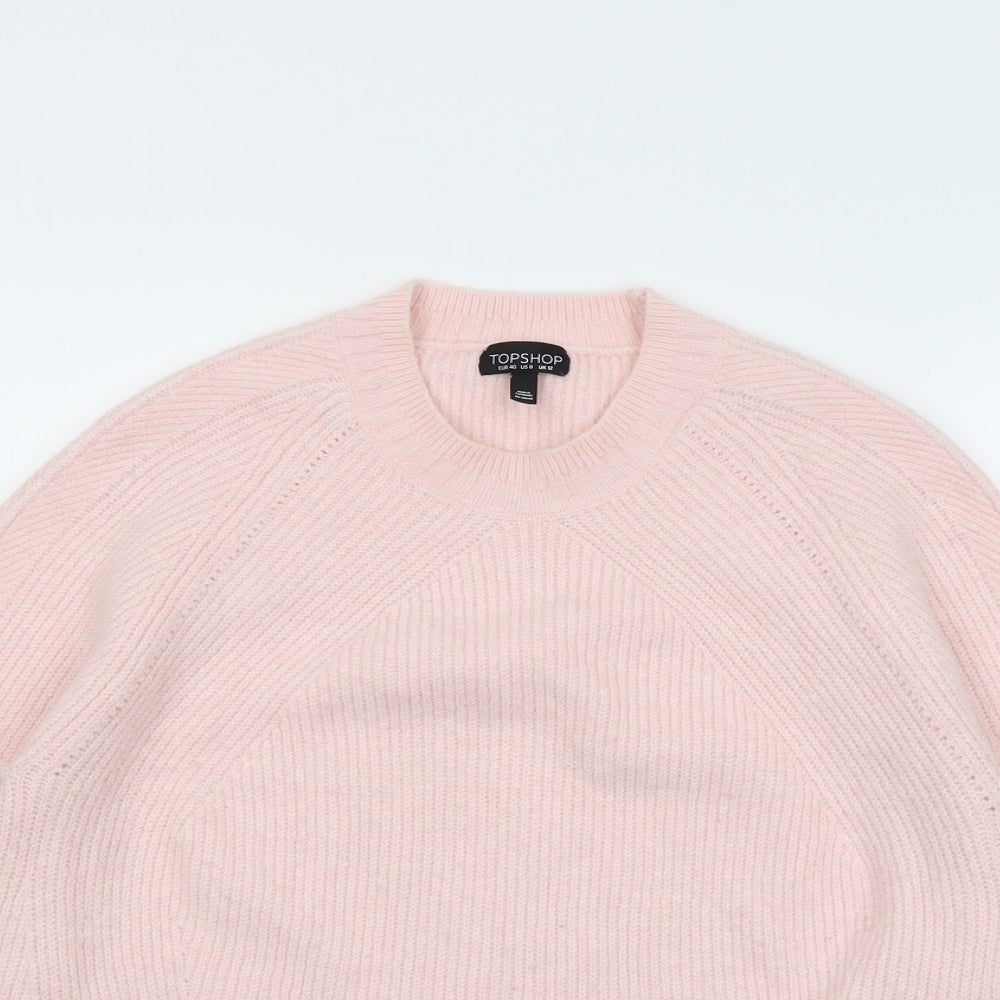 Topshop Womens Pink Round Neck Acrylic Pullover Jumper Size 12
