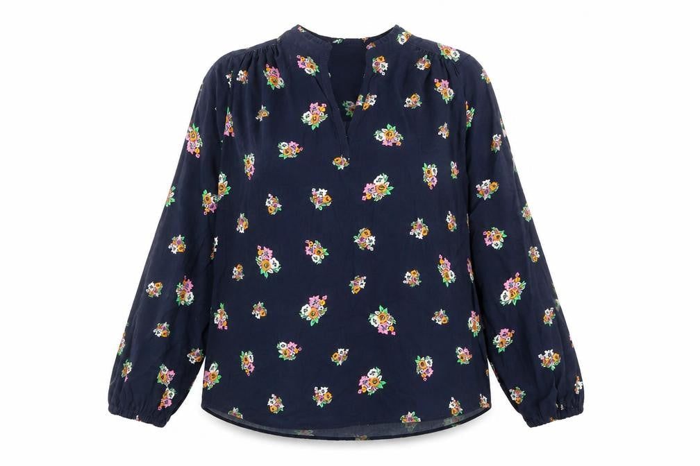 Marks & Spencer Womens Blue Floral Viscose Basic Blouse Size 10 V-Neck