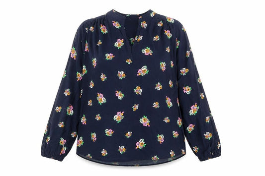 Marks and Spencer Womens Blue Floral Viscose Basic Blouse Size 10 V-Neck