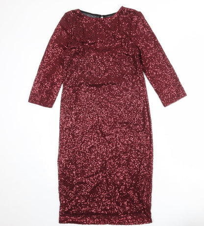 Oasis Womens Red Polyester A-Line Size M Round Neck Zip