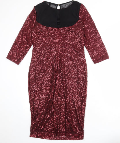 Oasis Womens Red Polyester A-Line Size M Round Neck Zip