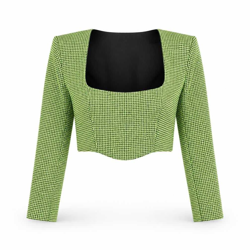 Zara Womens Green Geometric Polyester Cropped Tank Size S Square Neck