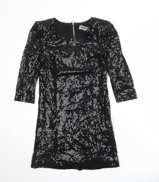 Influence Womens Black Polyester A-Line Size 12 Round Neck Zip