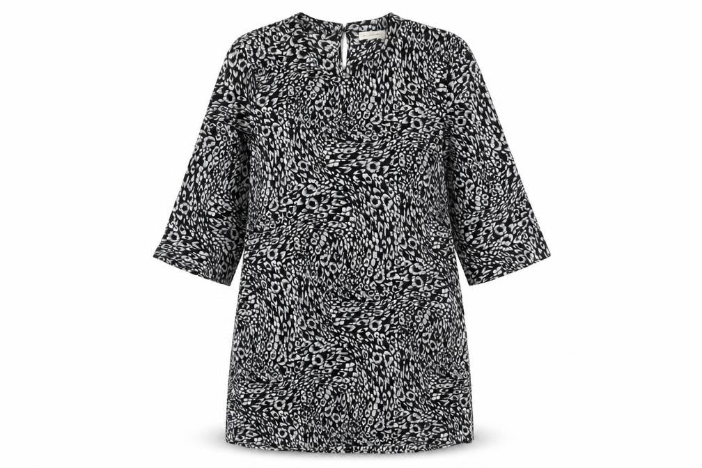 Moss Copenhagen Womens Black Animal Print Polyester A-Line Size S Round Neck Button - Leopard pattern