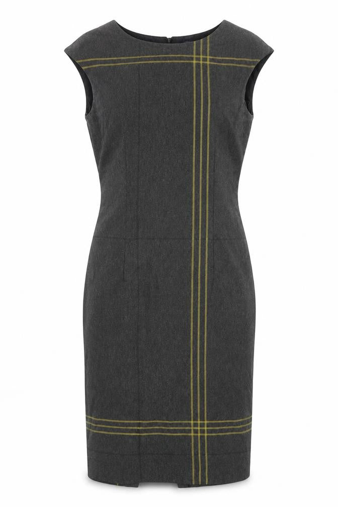 Marks & Spencer Womens Grey Striped Polyester Shift Size 8 Round Neck Zip