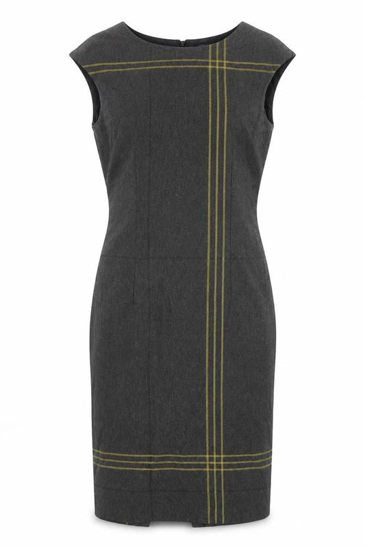 Marks & Spencer Womens Grey Striped Polyester Shift Size 8 Round Neck Zip