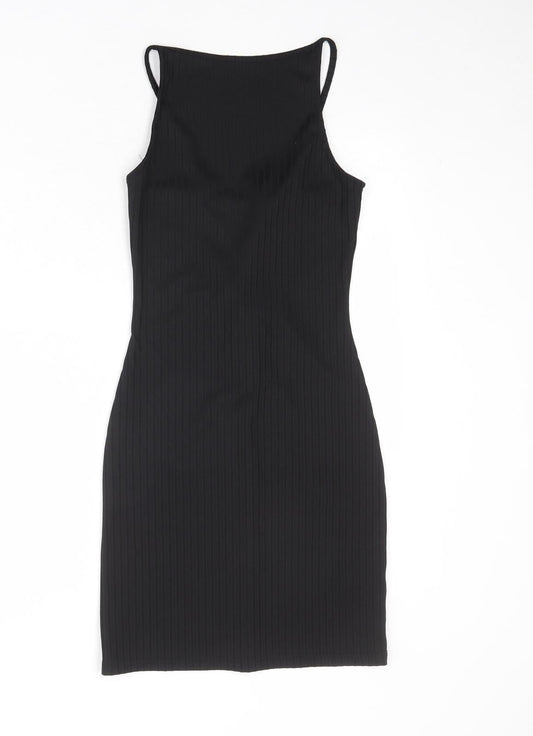 River Island Womens Black Polyester Bodycon Size 6 Boat Neck Lace Up