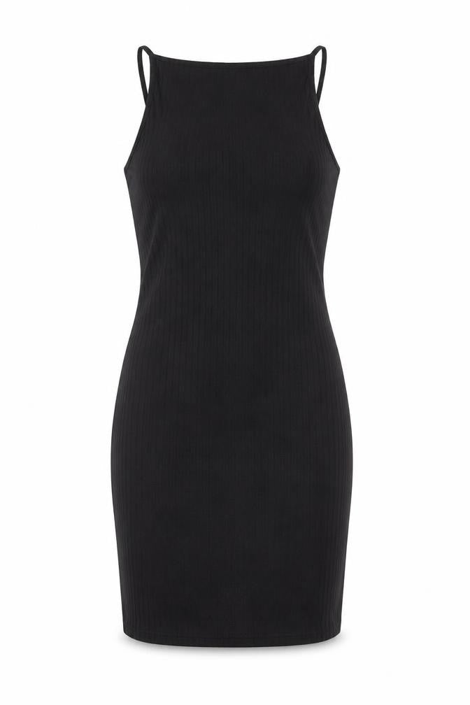 River Island Womens Black Polyester Bodycon Size 6 Boat Neck Lace Up