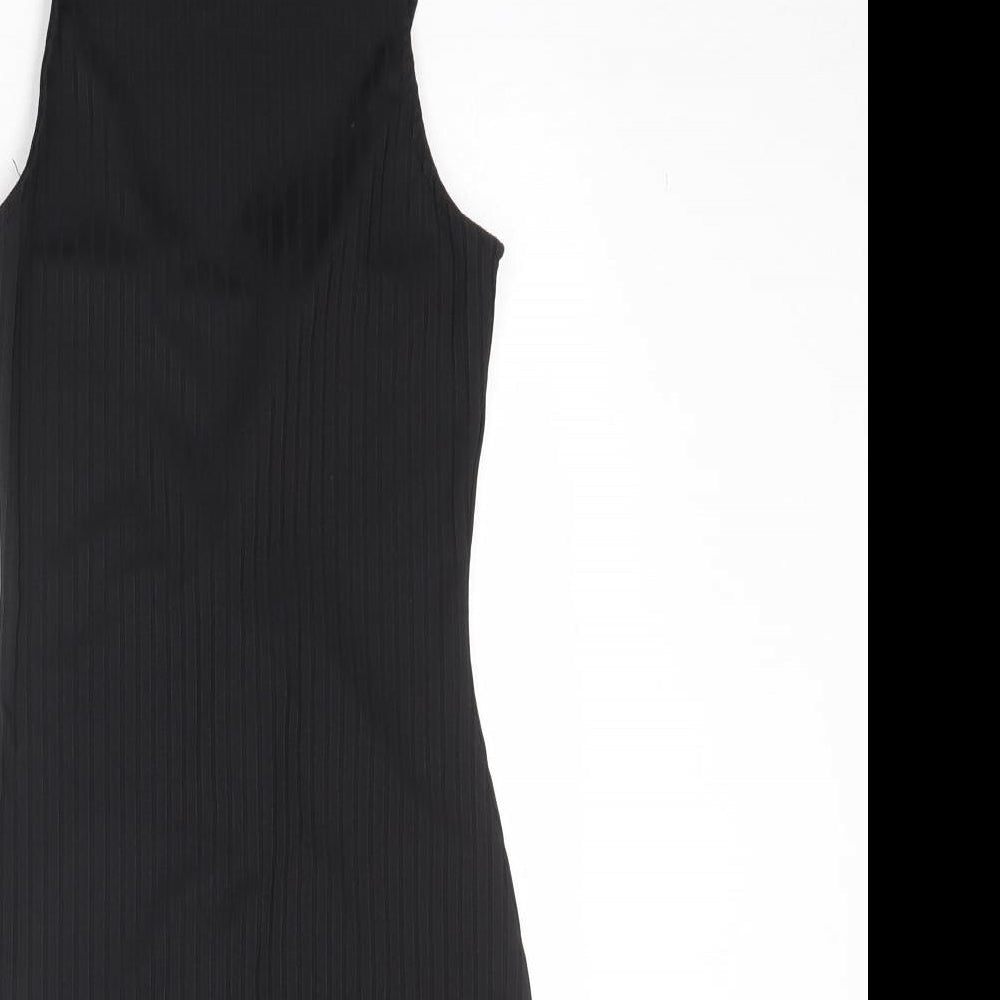 River Island Womens Black Polyester Bodycon Size 6 Boat Neck Lace Up