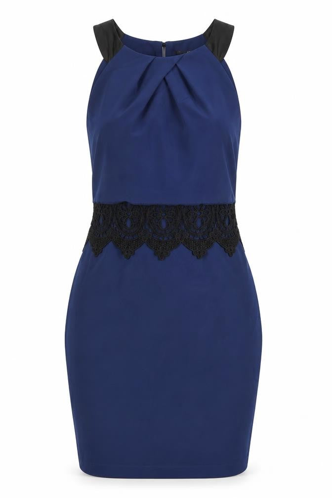 Lipsy Womens Blue Colourblock Polyester Bodycon Size 12 Round Neck Zip