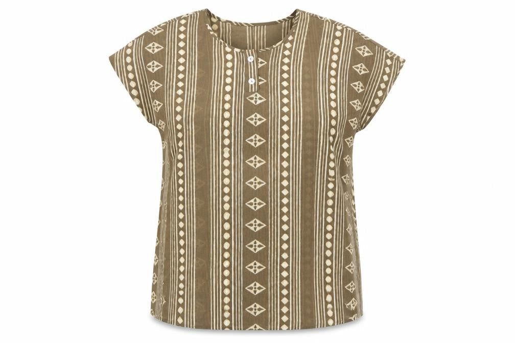 Jayne Elliot Womens Brown Geometric Polyester Basic T-Shirt Size 14 Roll Neck