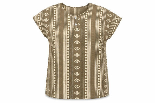 Jayne Elliot Womens Brown Geometric Polyester Basic T-Shirt Size 14 Roll Neck