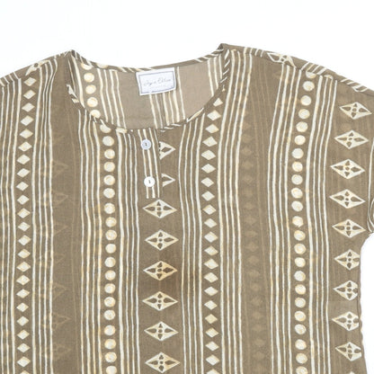 Jayne Elliot Womens Brown Geometric Polyester Basic T-Shirt Size 14 Roll Neck