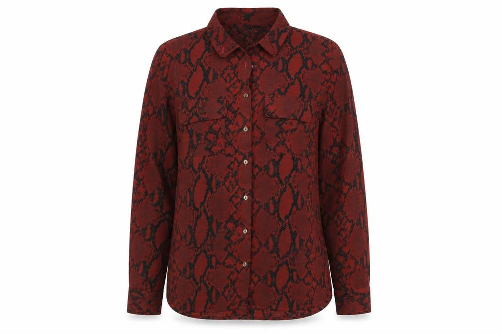New Look Womens Red Animal Print Polyester Basic Button-Up Size 8 Collared - Snake Print