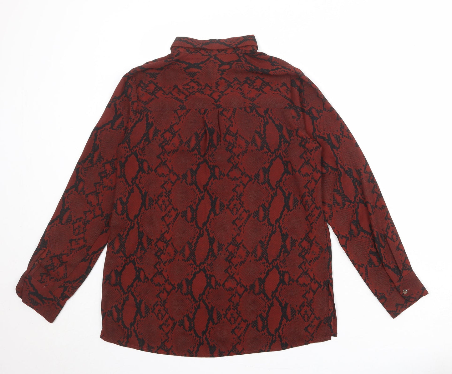 New Look Womens Red Animal Print Polyester Basic Button-Up Size 8 Collared - Snake Print