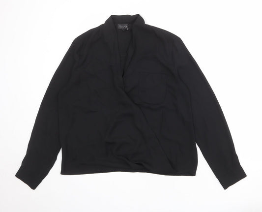 Topshop Womens Black Polyester Basic Blouse Size 10 V-Neck