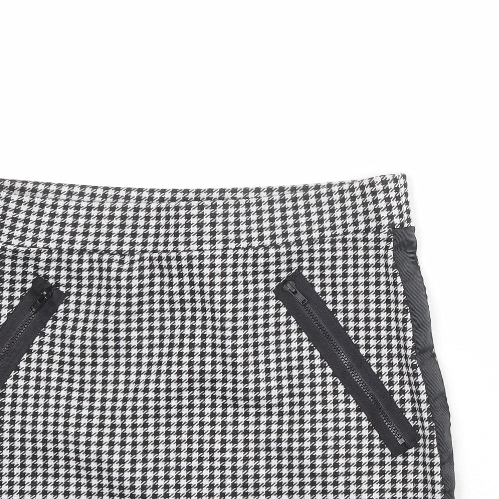 FACTORIE Womens Black Geometric Polyester A-Line Skirt Size M - Houndstooth pattern