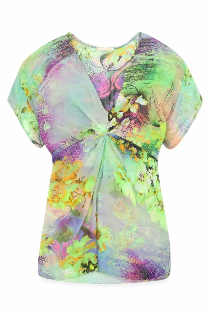 Myose Womens Multicoloured Floral Polyester Basic Blouse Size M V-Neck - Ruched Detail