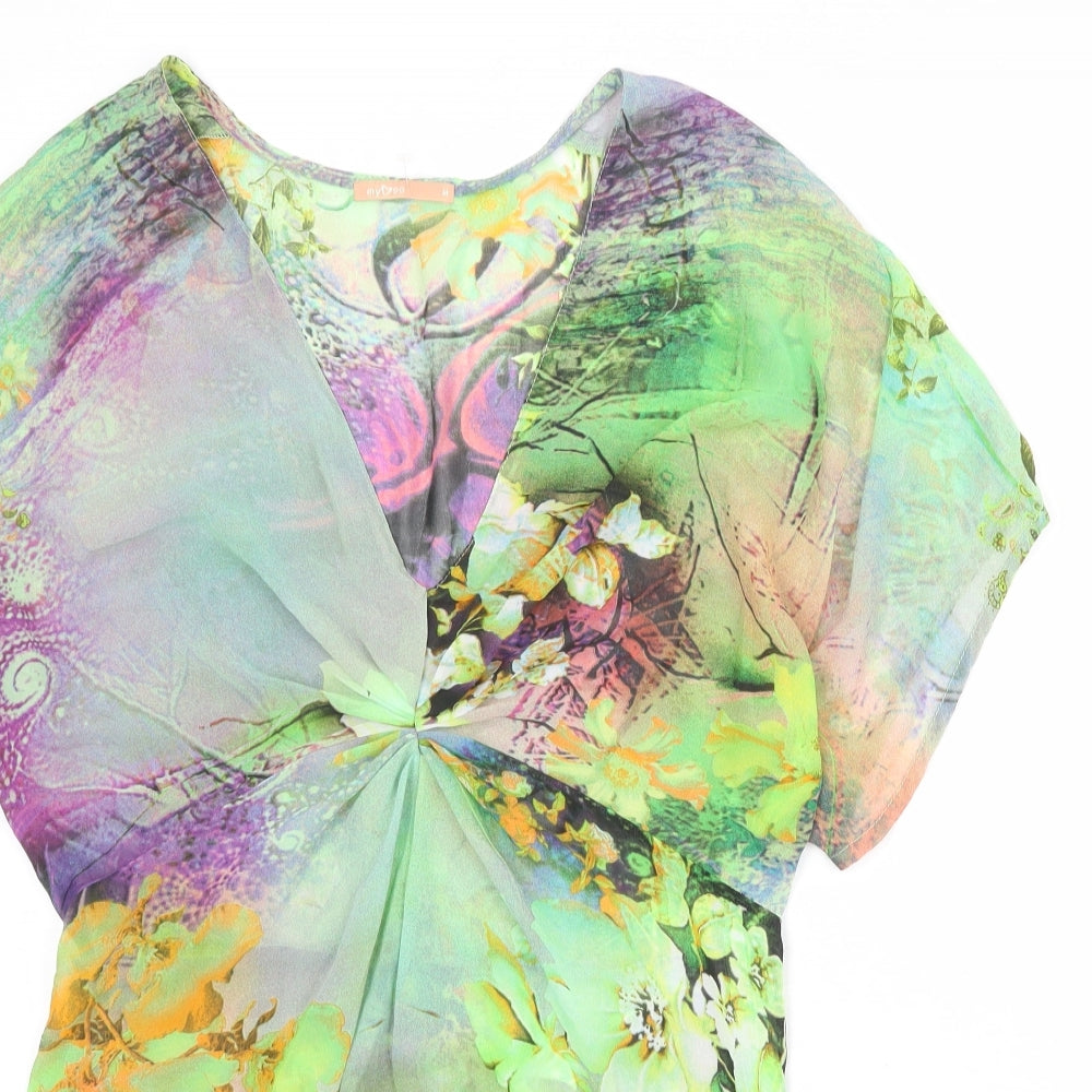Myose Womens Multicoloured Floral Polyester Basic Blouse Size M V-Neck - Ruched Detail