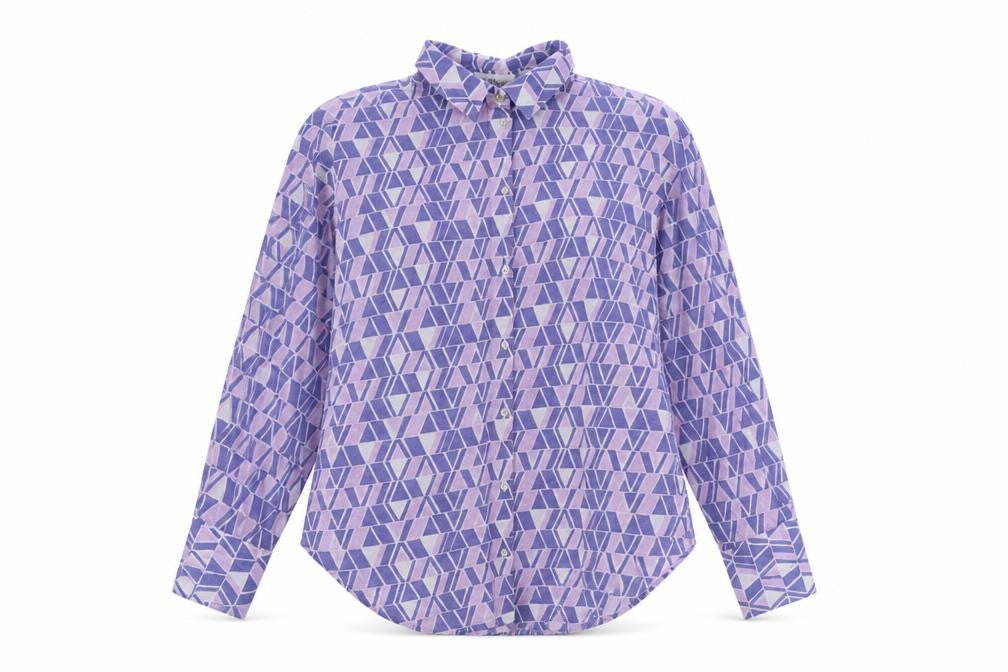 Mango Womens Purple Geometric Cotton Basic Button-Up Size S Collared
