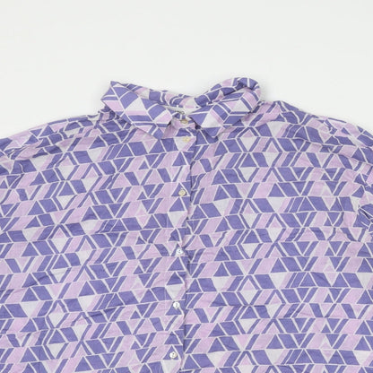 Mango Womens Purple Geometric Cotton Basic Button-Up Size S Collared