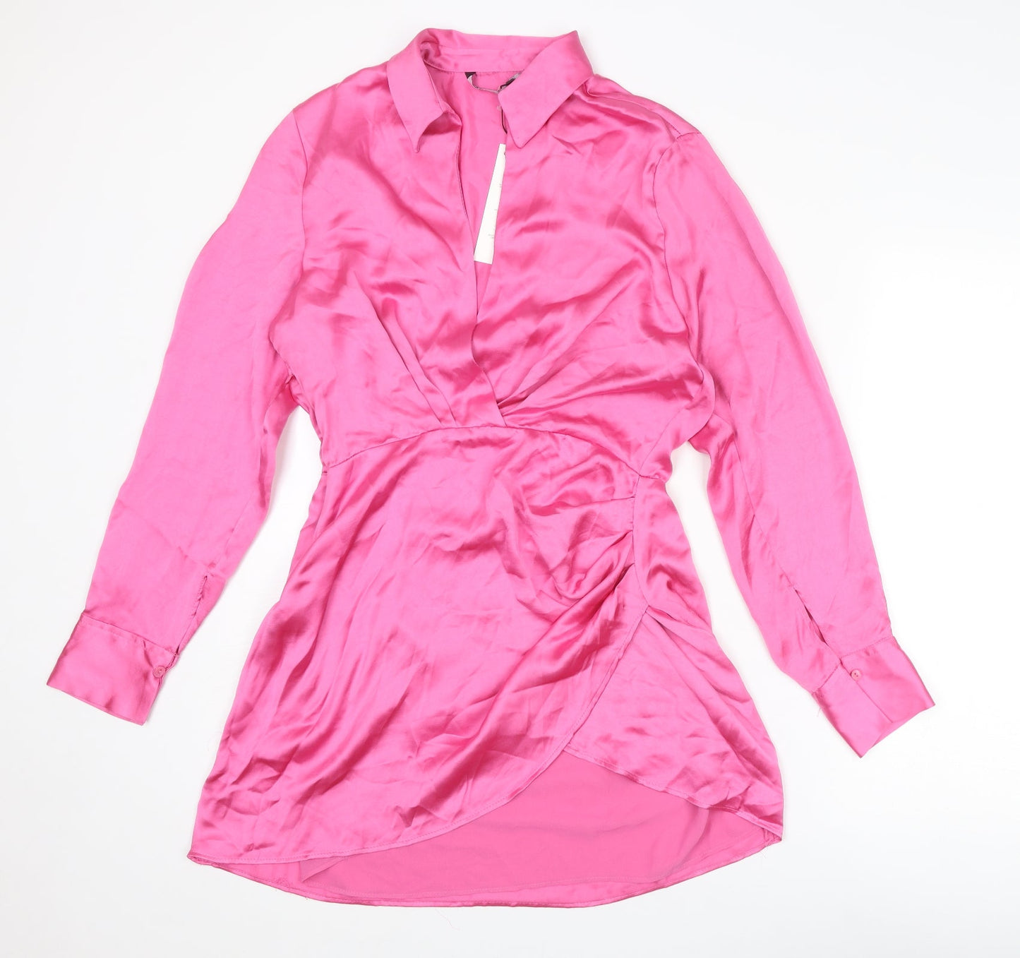 Zara Womens Pink Polyester A-Line Size M Collared Zip