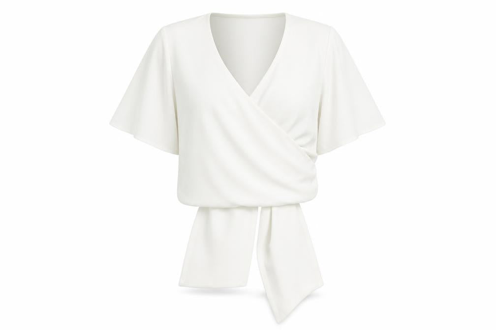 Coast Womens White Polyester Basic Blouse Size 8 V-Neck - Tie Back