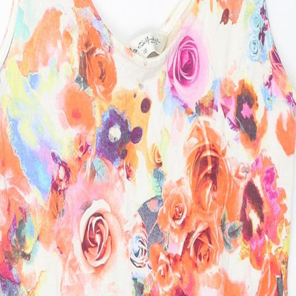 Close-up detail of Miss Selfridge women’s multicoloured floral viscose bodycon, size UK 10, scoop neck pullover