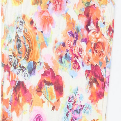 Brand and care label for Miss Selfridge women’s multicoloured floral viscose bodycon, size UK 10, scoop neck pullover