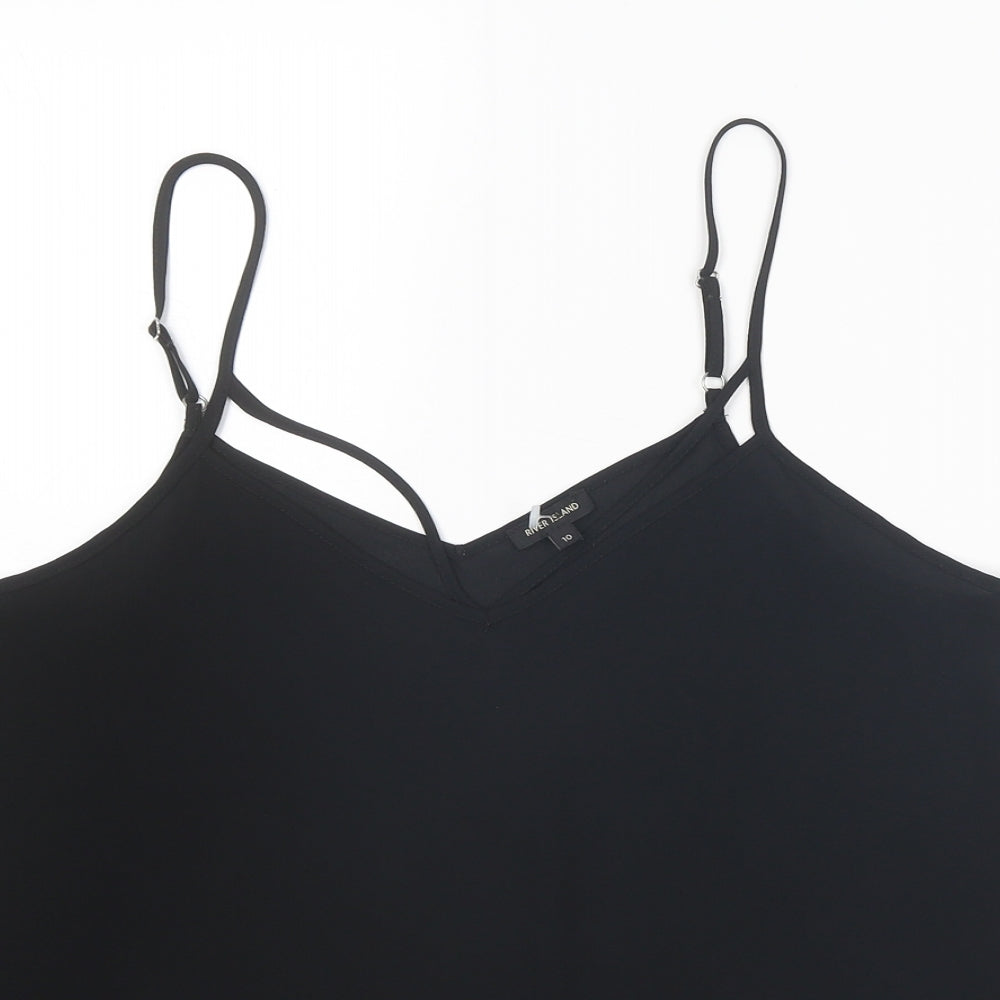 River Island Womens Black Polyester Basic Tank Size 10 V-Neck