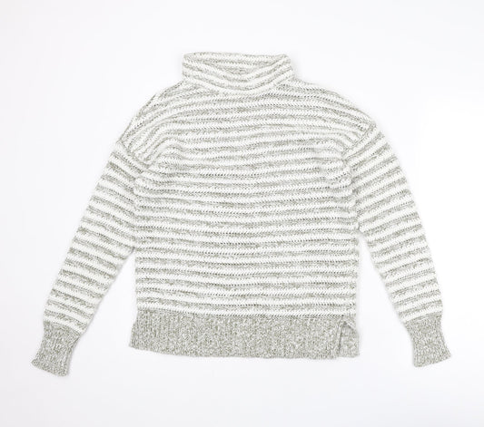 M&Co Womens White Roll Neck Striped Cotton Pullover Jumper Size 14
