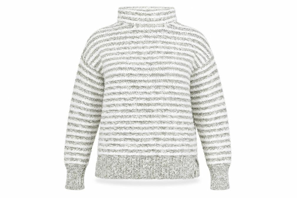 M&Co Womens White Roll Neck Striped Cotton Pullover Jumper Size 14